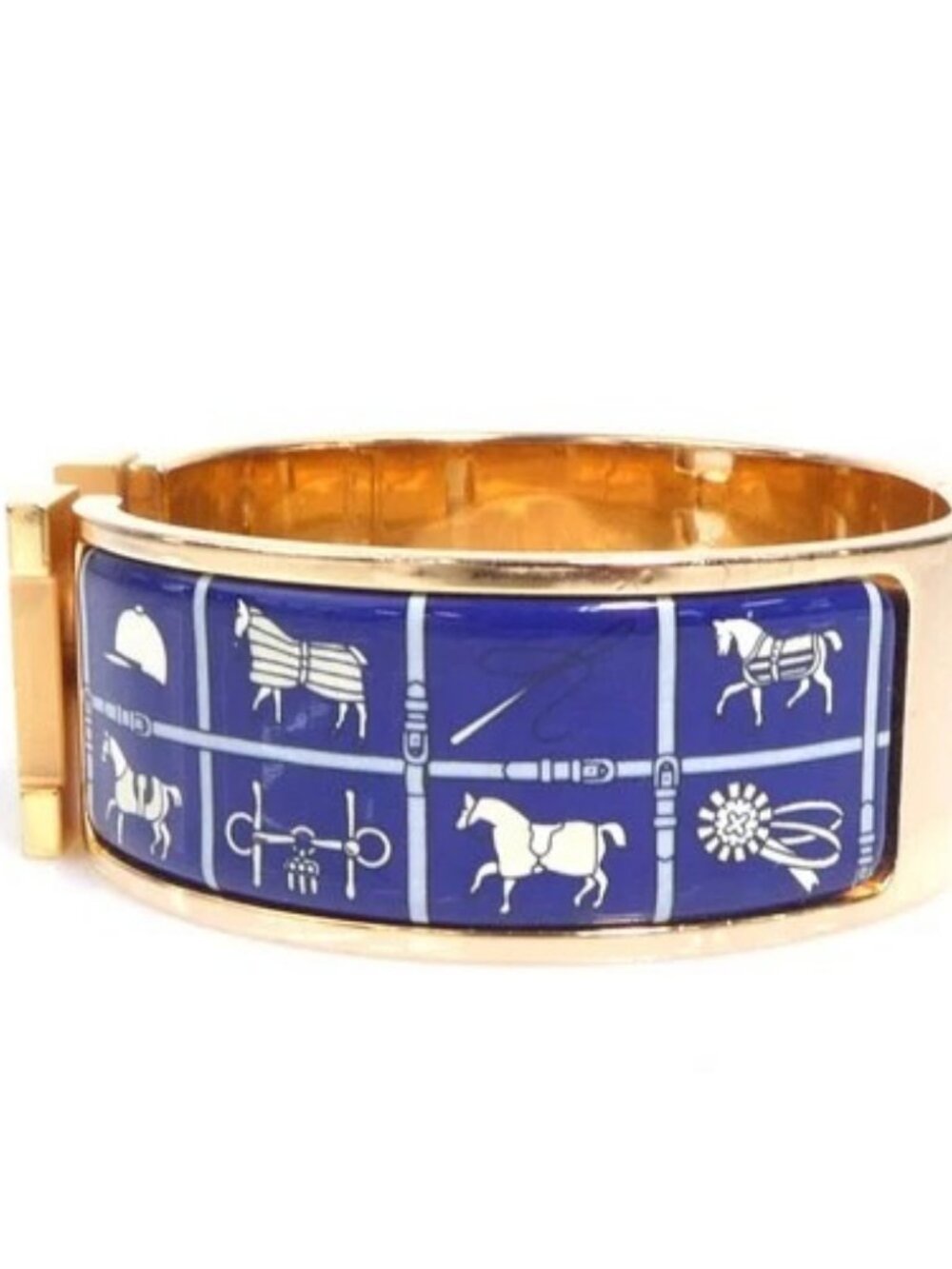 Auth HERMES Clic Clac H Bangle Bracelet Gold/Blue/Off White Metal -e61067a - Picture 4 of 9